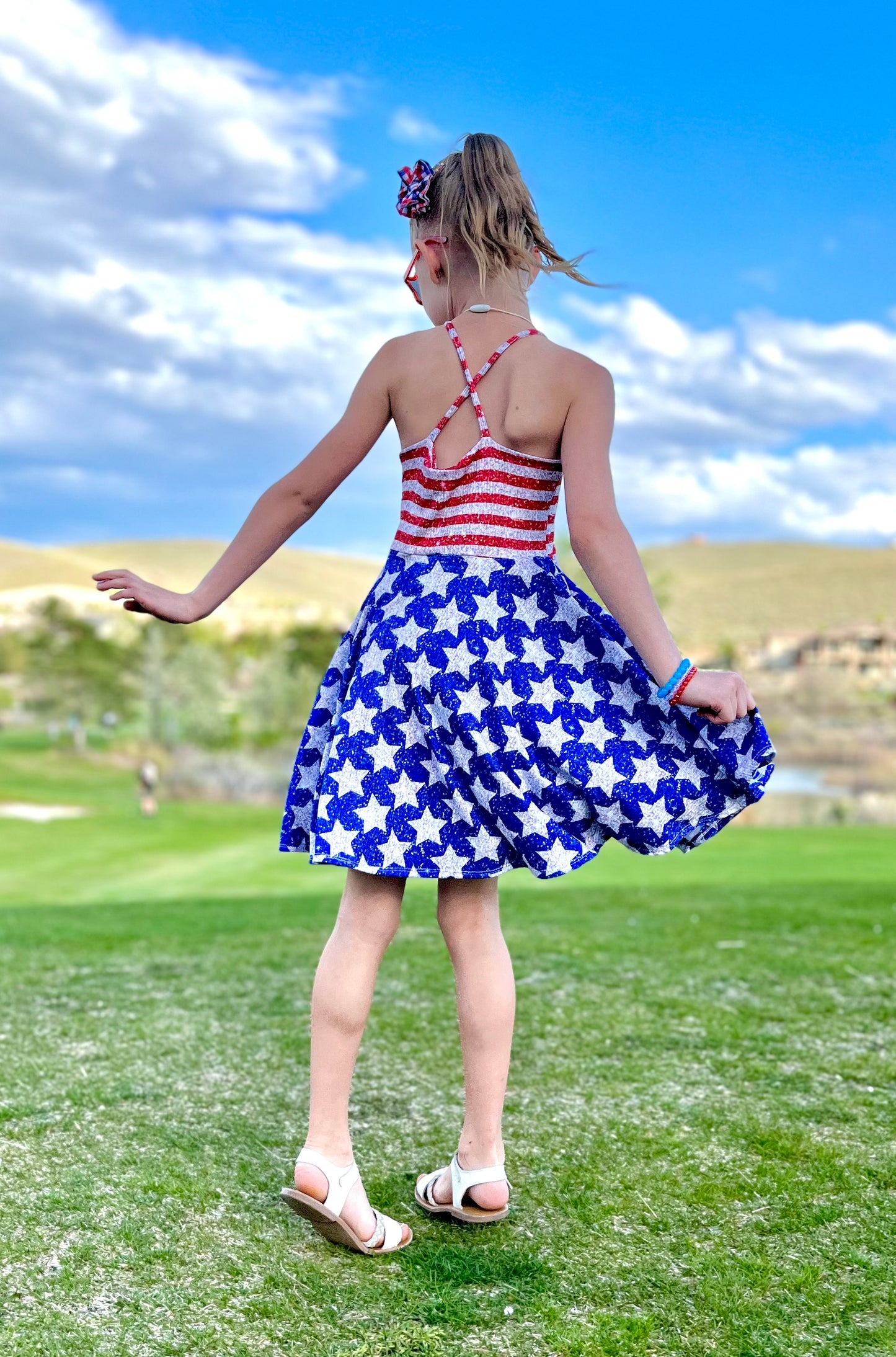 Petite Strappy Twirl Dress: Freedom• Made to Order